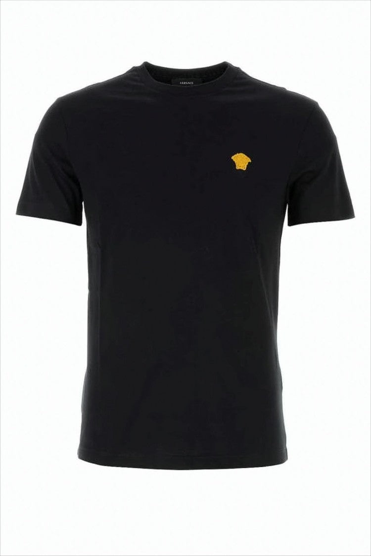 Black Short-Sleeved T-Shirt with Embroidered Emblem