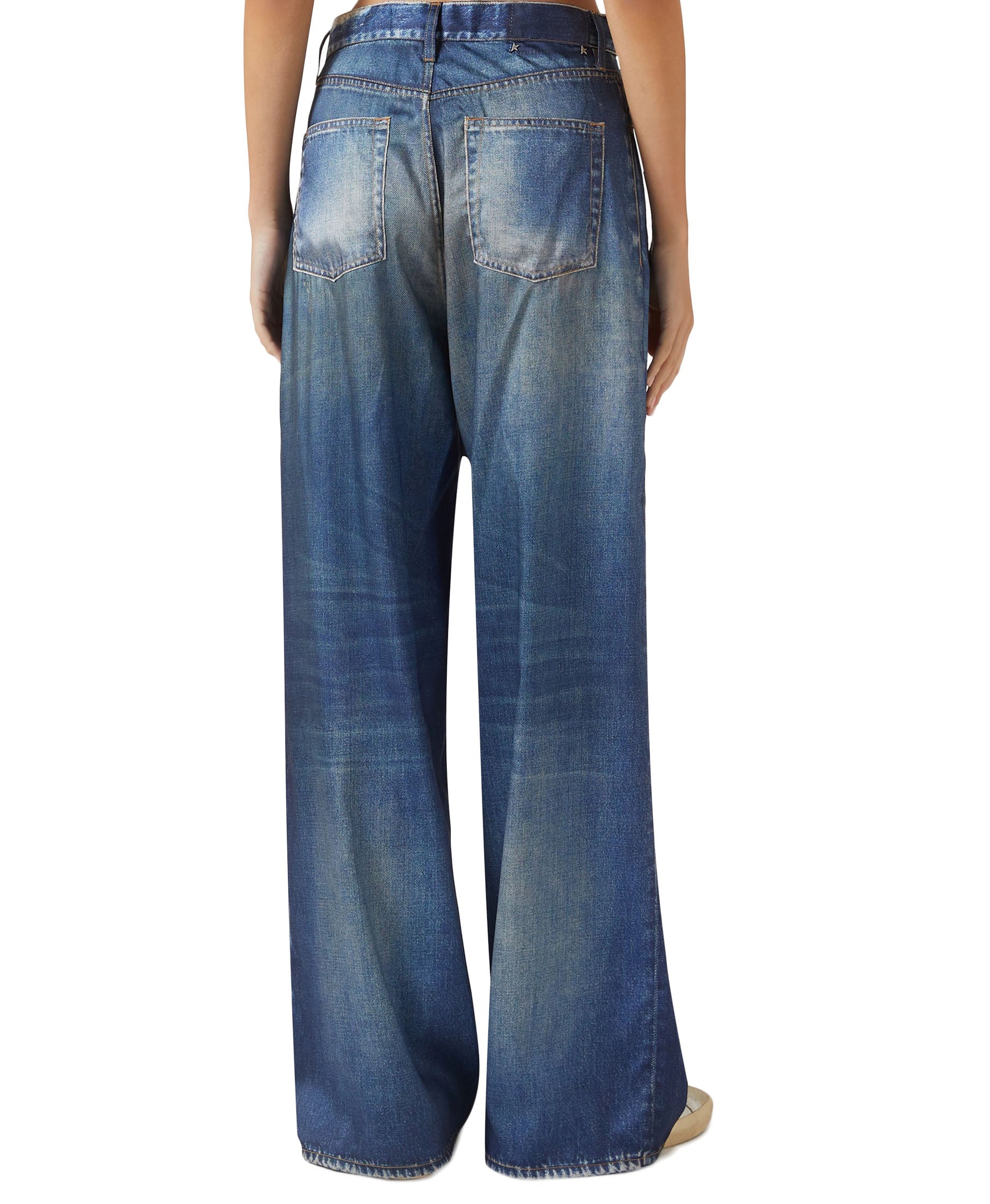 Mid-Blue Boyfriend Pants With Raw Hem Finish