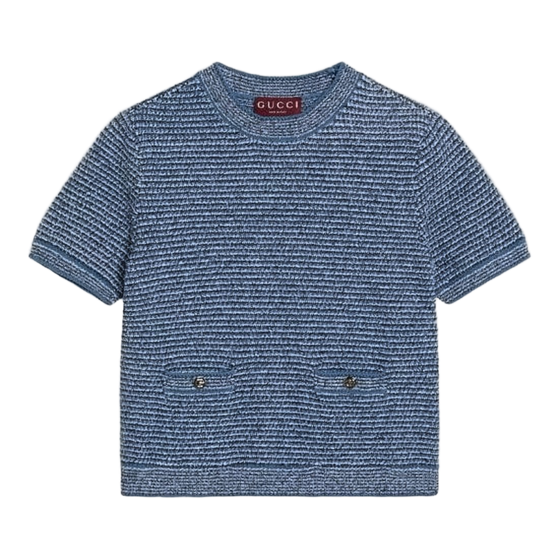 Textured Blue Knit Sweater with Cropped Silhouette