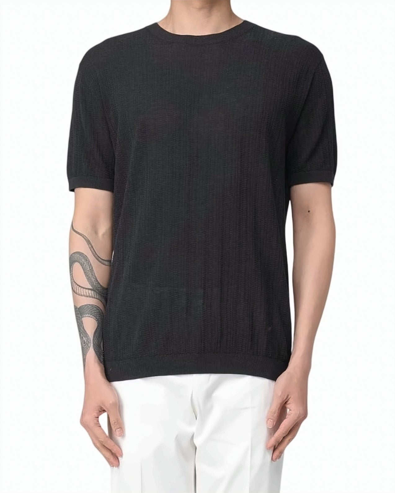 Structured Knit Ribbed Crewneck T Shirt