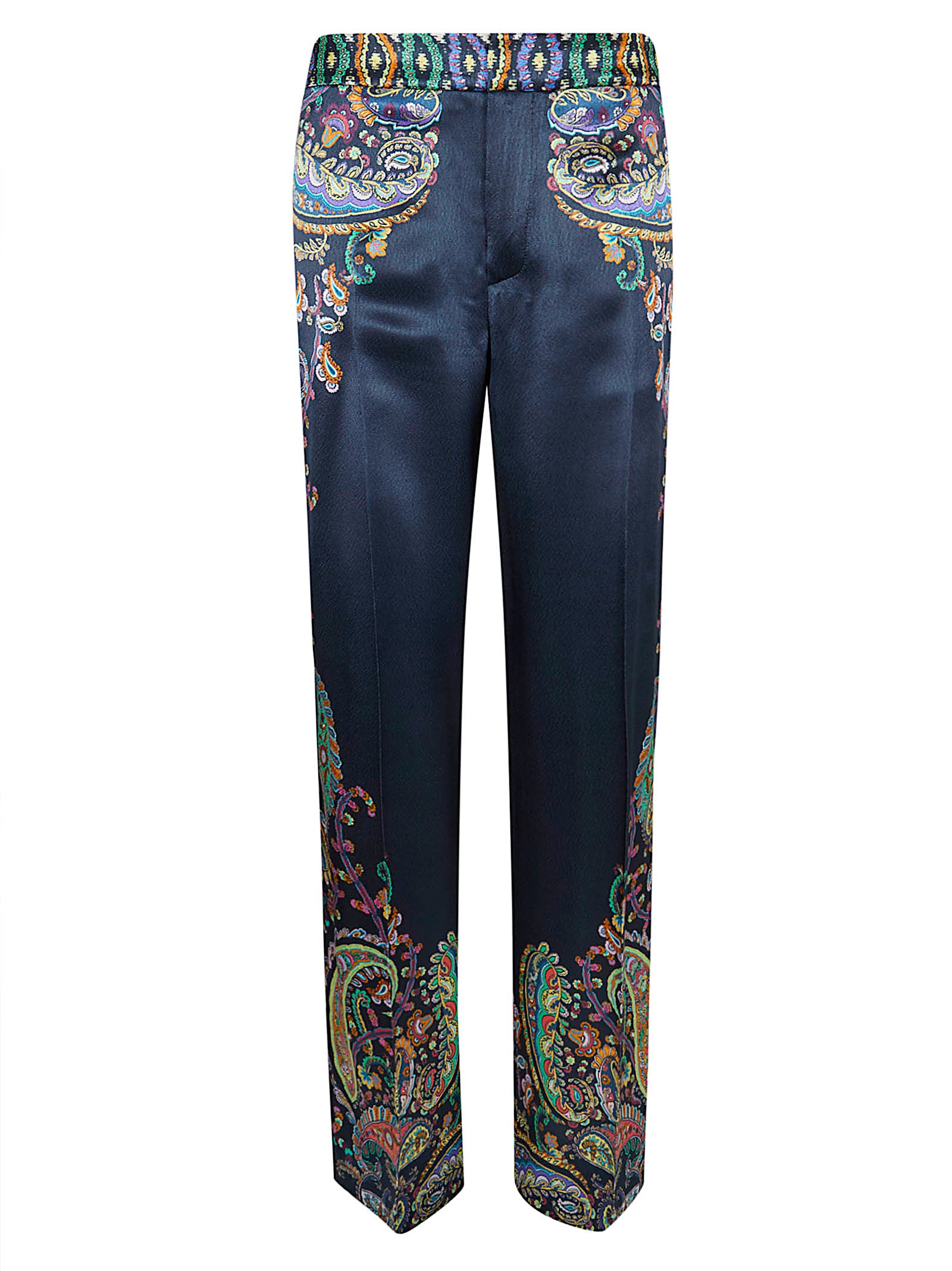 High-Waisted Wide Leg Satin Lined Paisley Trousers