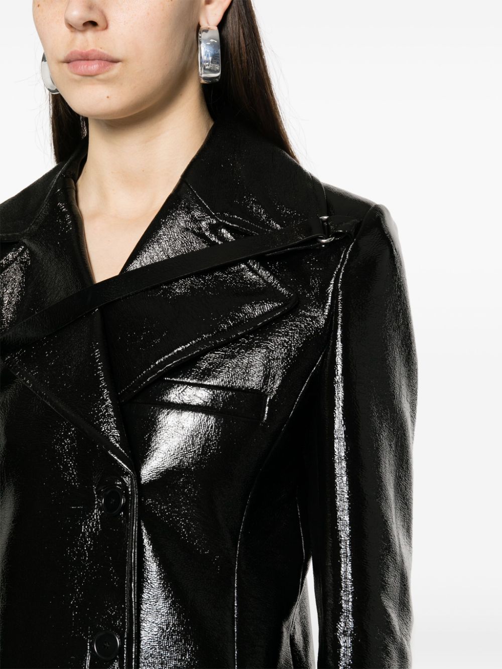 Mid-Length Faux Leather Patent Coat