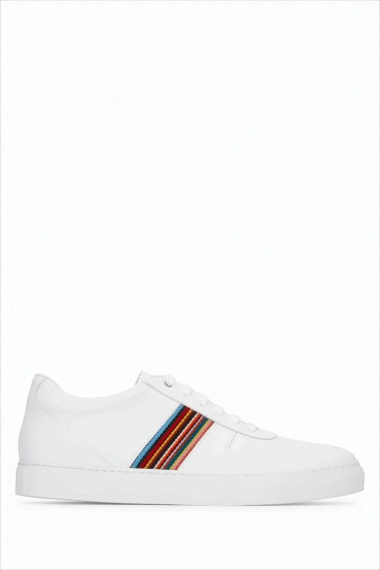 Multicolored Stripe Detail Smooth Leather Sneakers