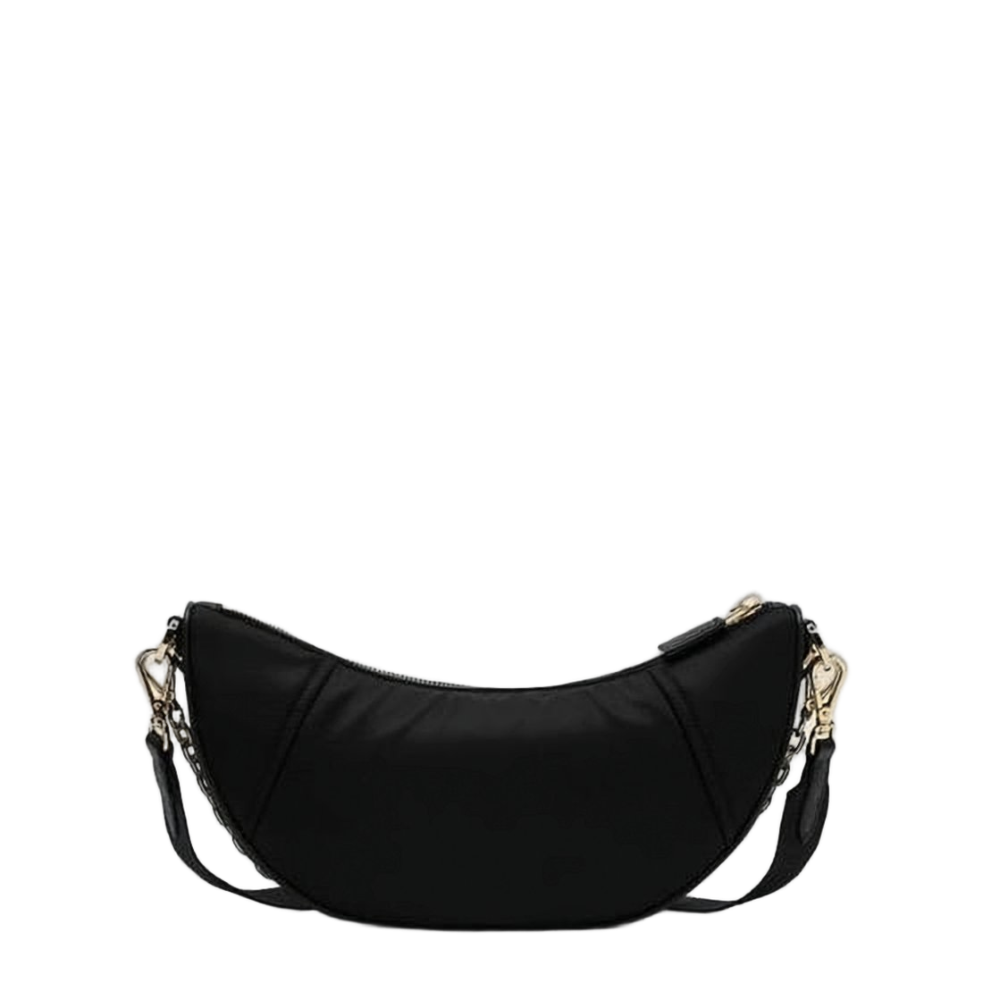 Crescent-Shaped Shoulder Bag with Gold-Tone Chain Detail