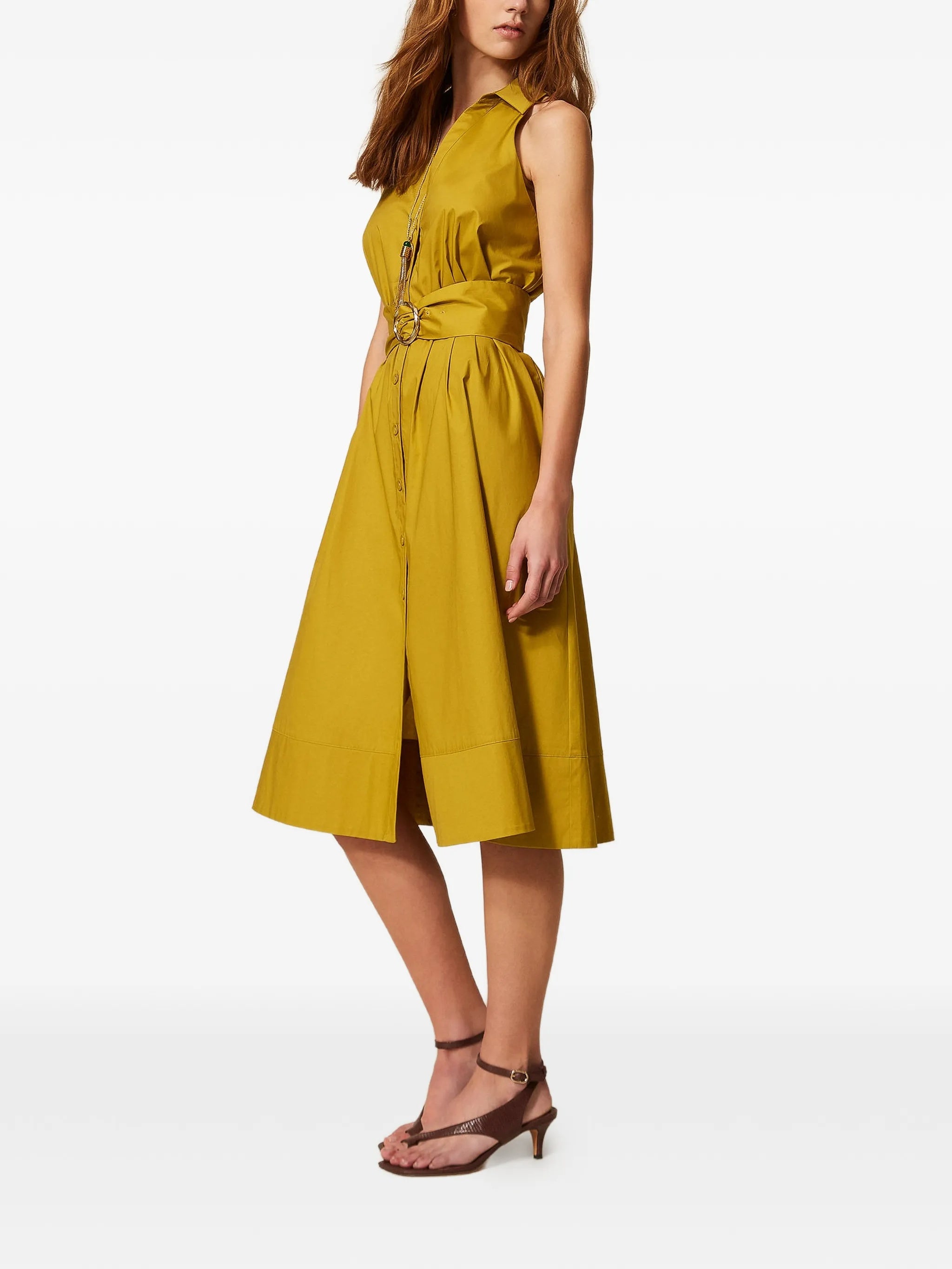 Abito Sleeveless Collared Flared Midi Dress