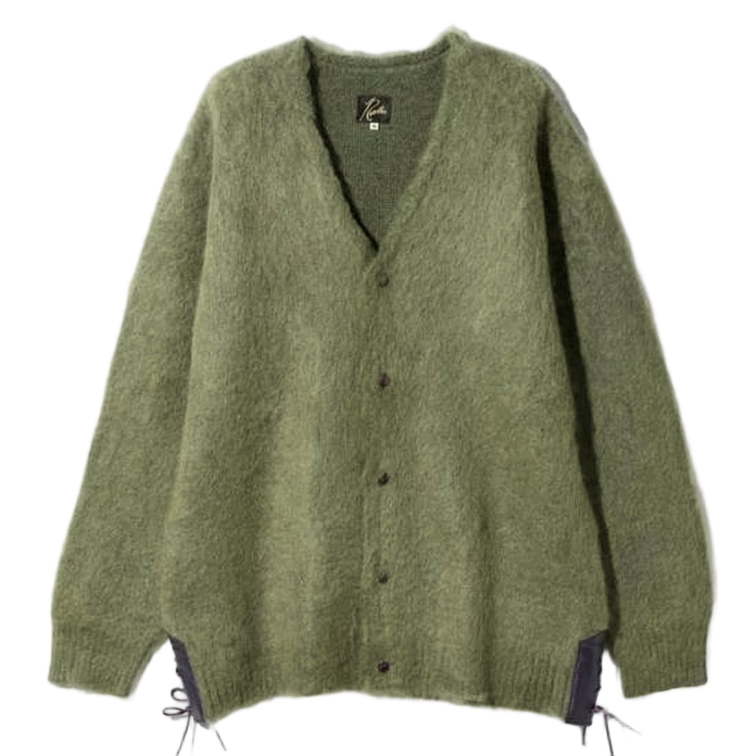 Relaxed Fit Mohair Blend Cardigan With Lace-Up Hem Details