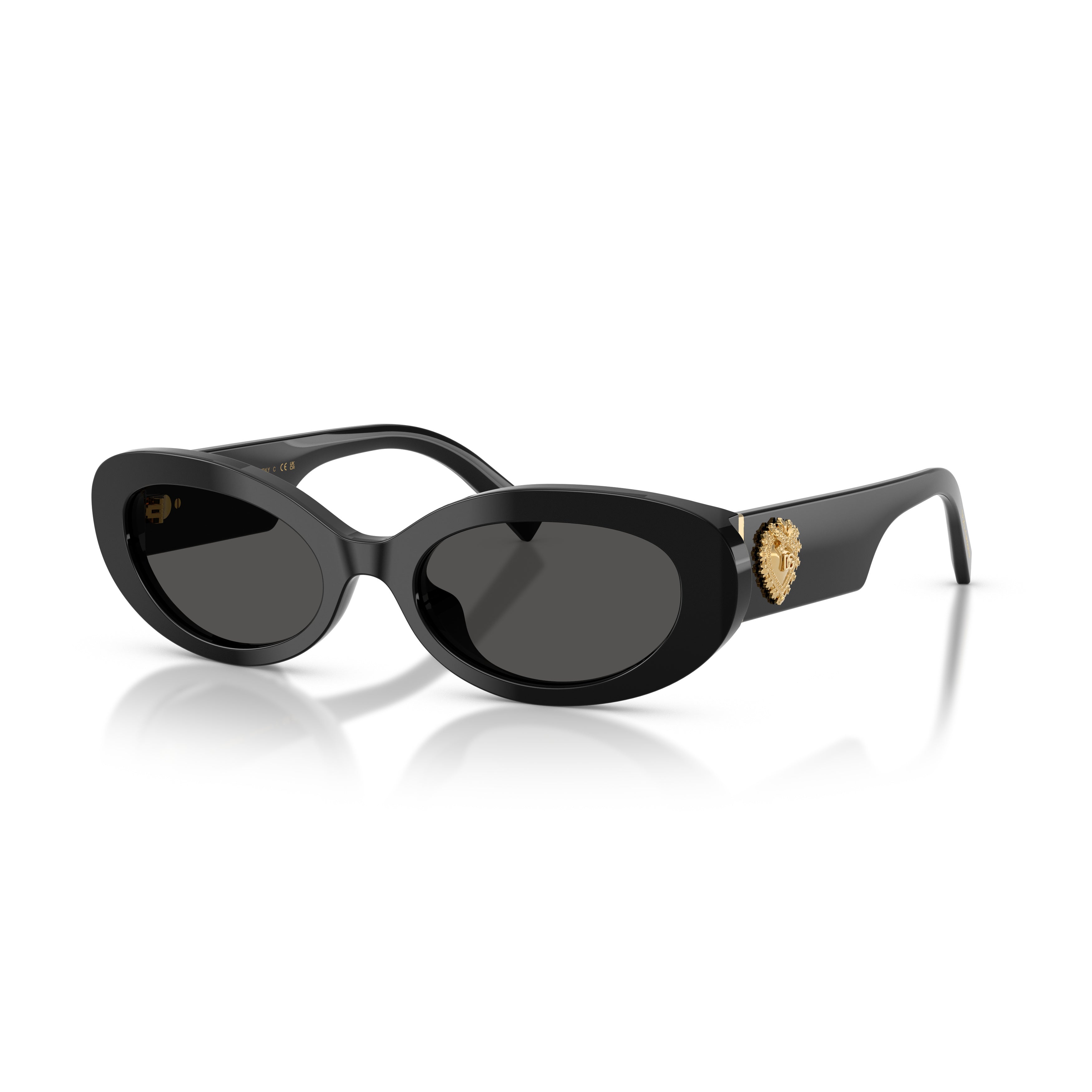 0dg4537 Oval Black Acetate Sunglasses with Gold Emblem