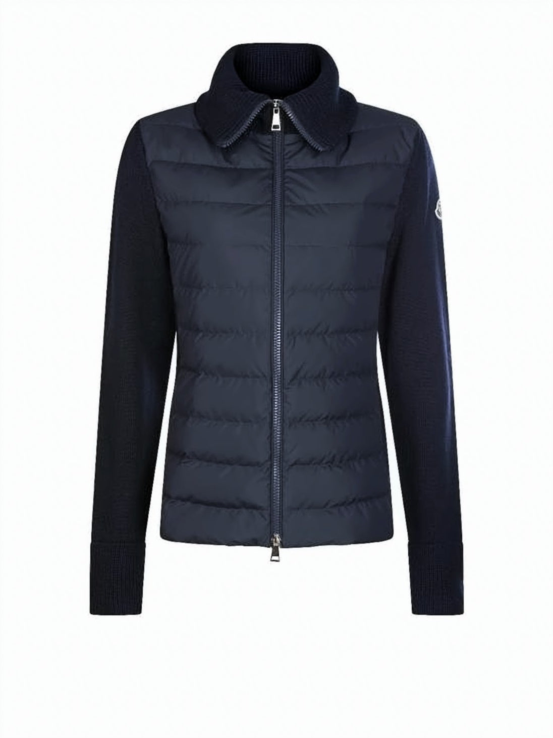 Padded Blue Jacket with Knitted Sleeves