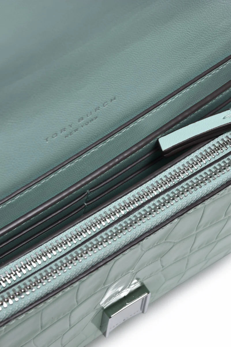 Thea Embossed Flat Shoulder Bag - Green