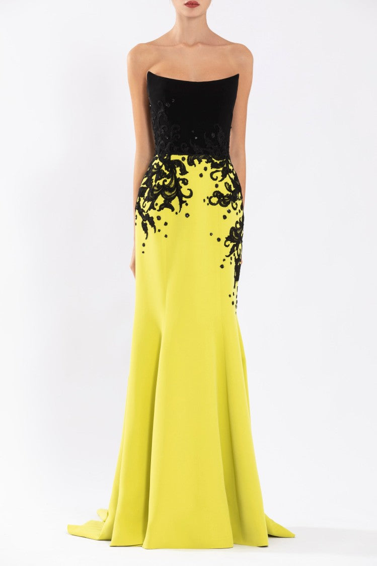 Crepe Mermaid Dress With Embroidery