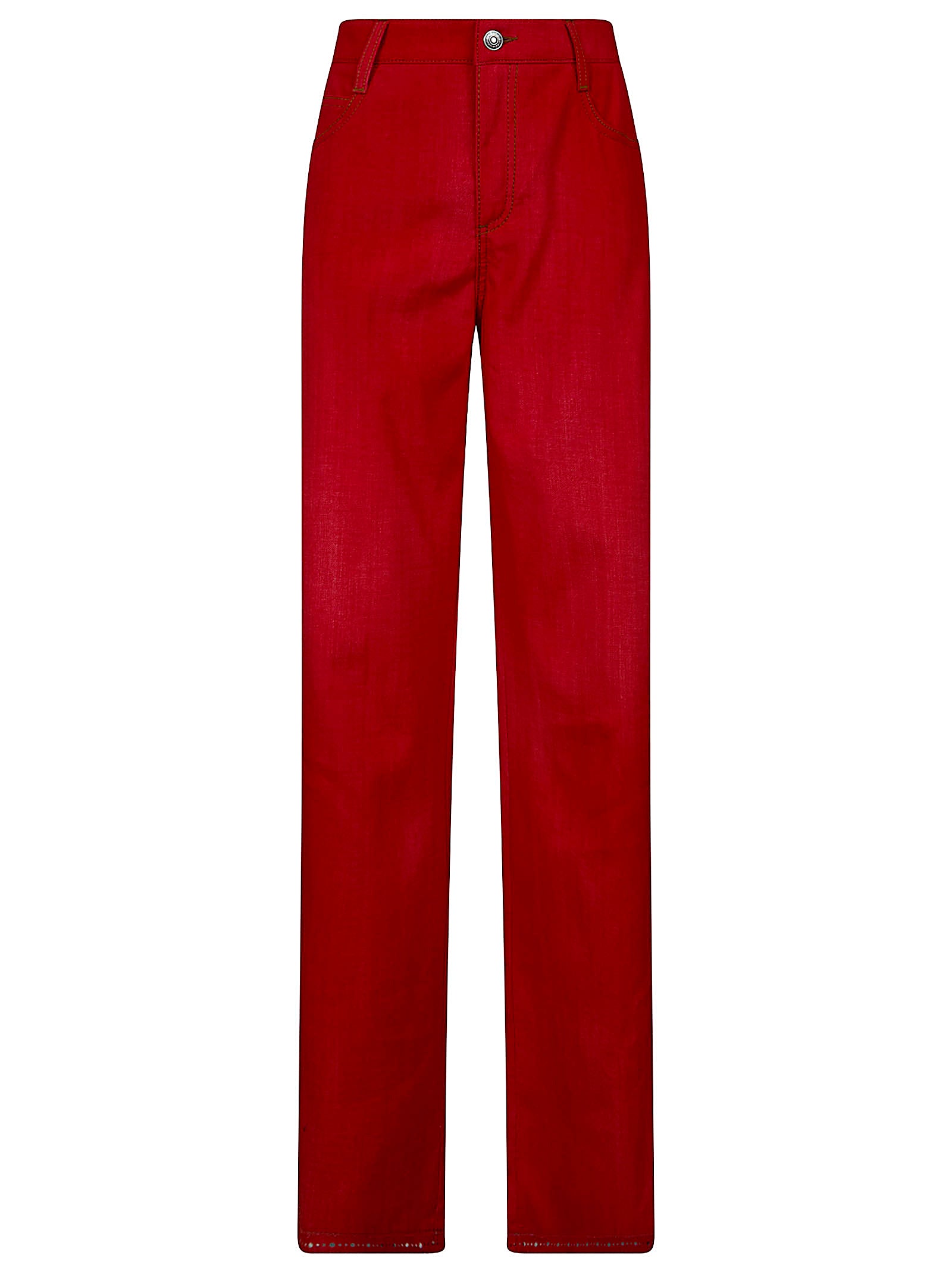 Straight-Leg High-Waist Jeans In Rich Deep Red
