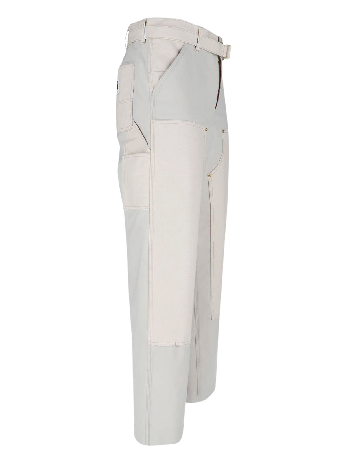 Double Knee White Pants With Mid-Rise Waist And Reinforced Patches