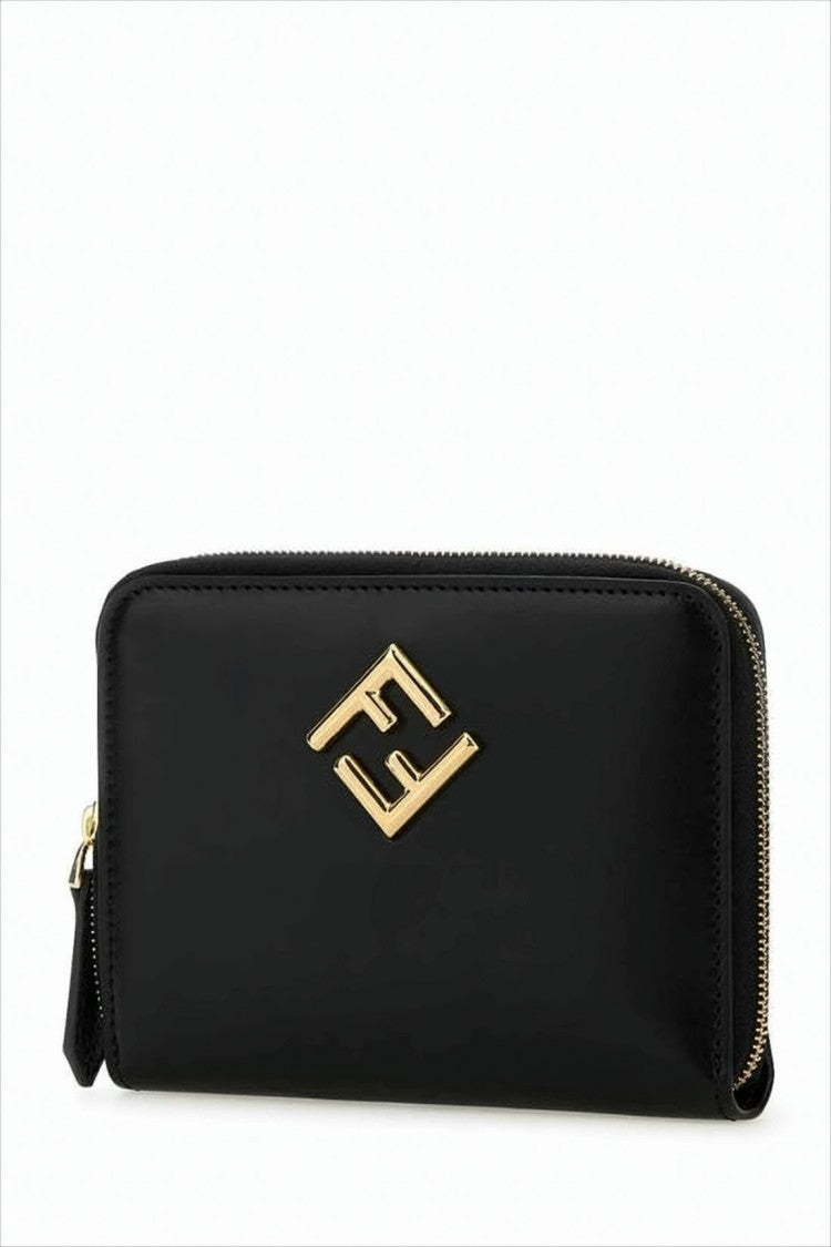 Smooth Calf Leather Zip-Around Wallet With Gold Emblem