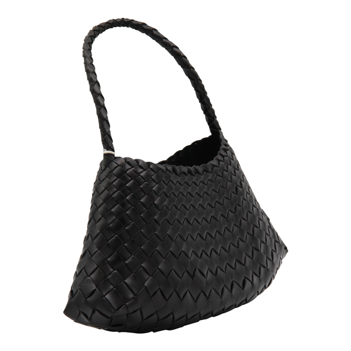 Woven Black Handbag with Scalloped Edges