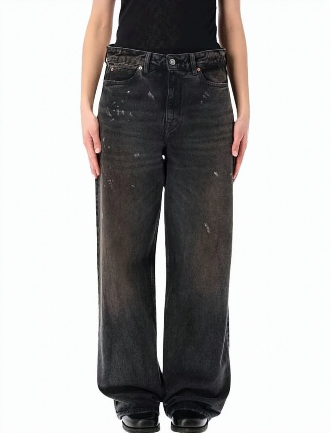 Relaxed Wide-Leg Denim Pants with Faded Black Wash