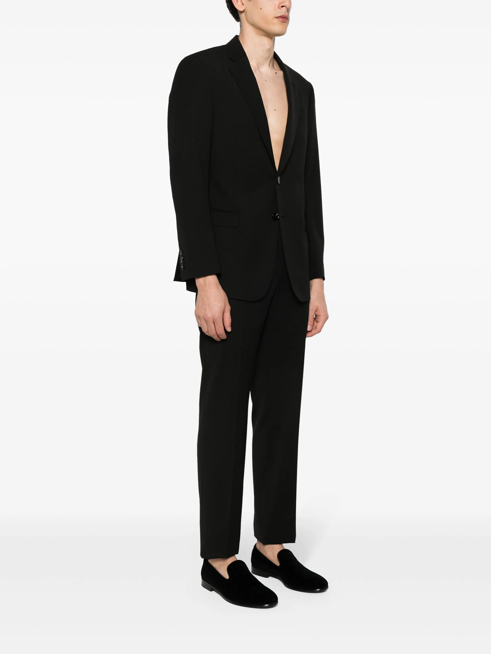Tailored Black Wool Notch Lapel Suit
