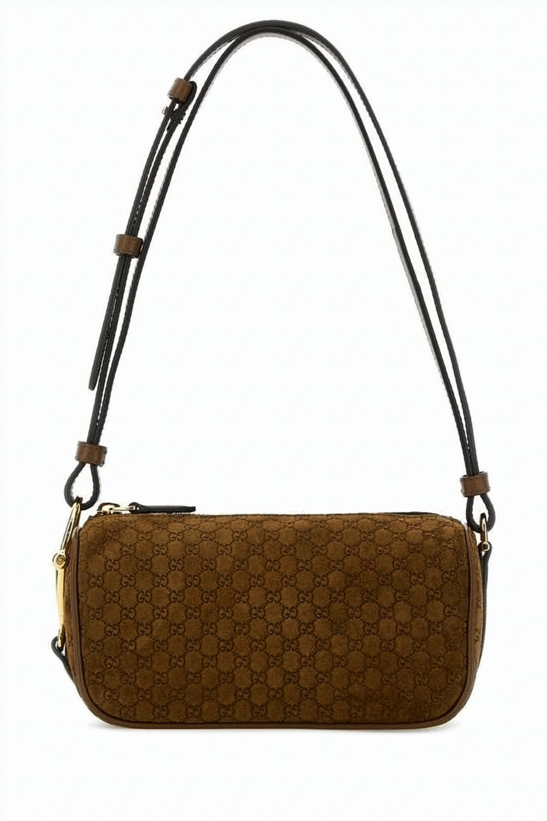 Rectangular Suede Tote Bag with Embossed Pattern and Gold-tone Accents
