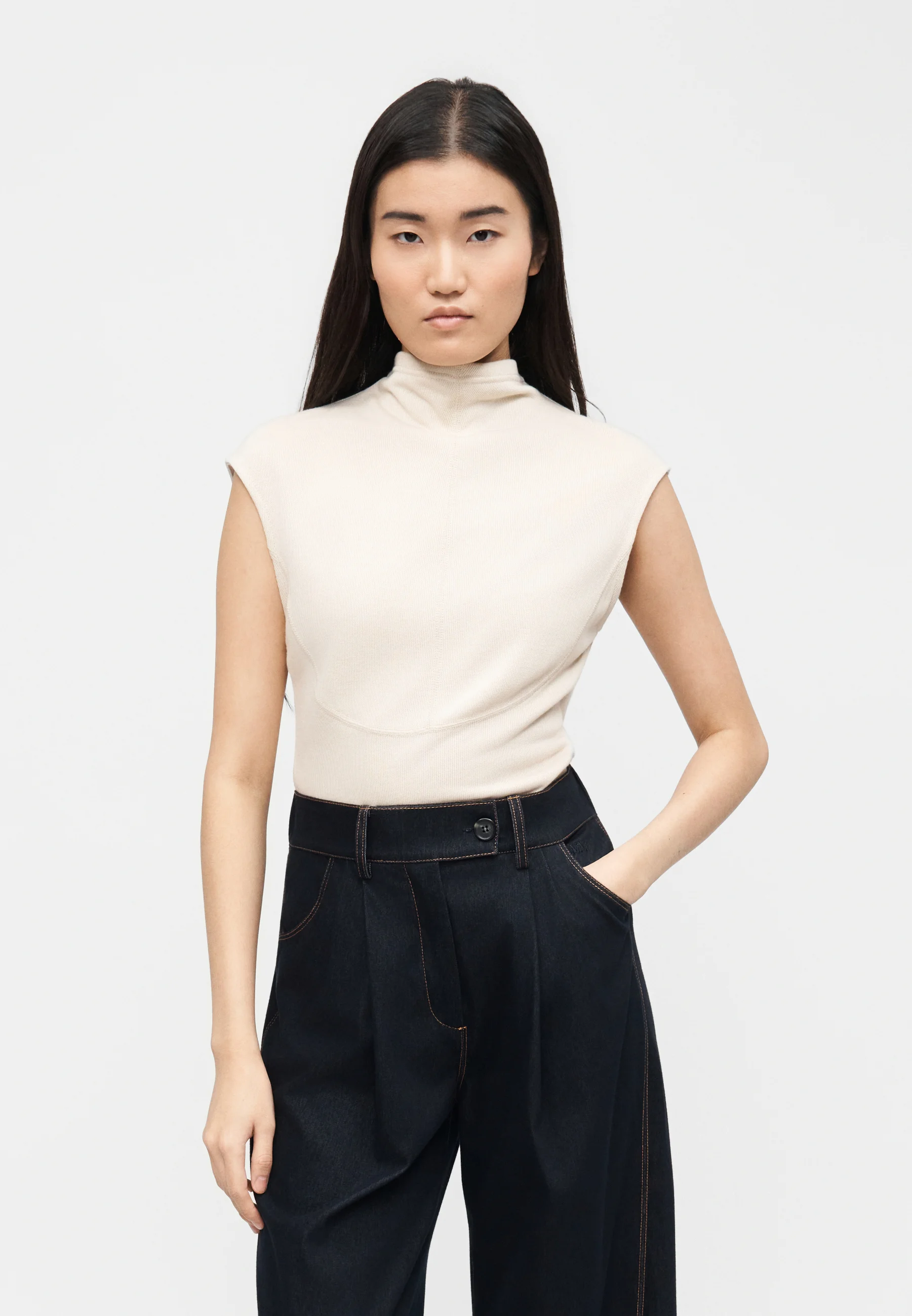 Navy Blue Cotton Blend Trousers