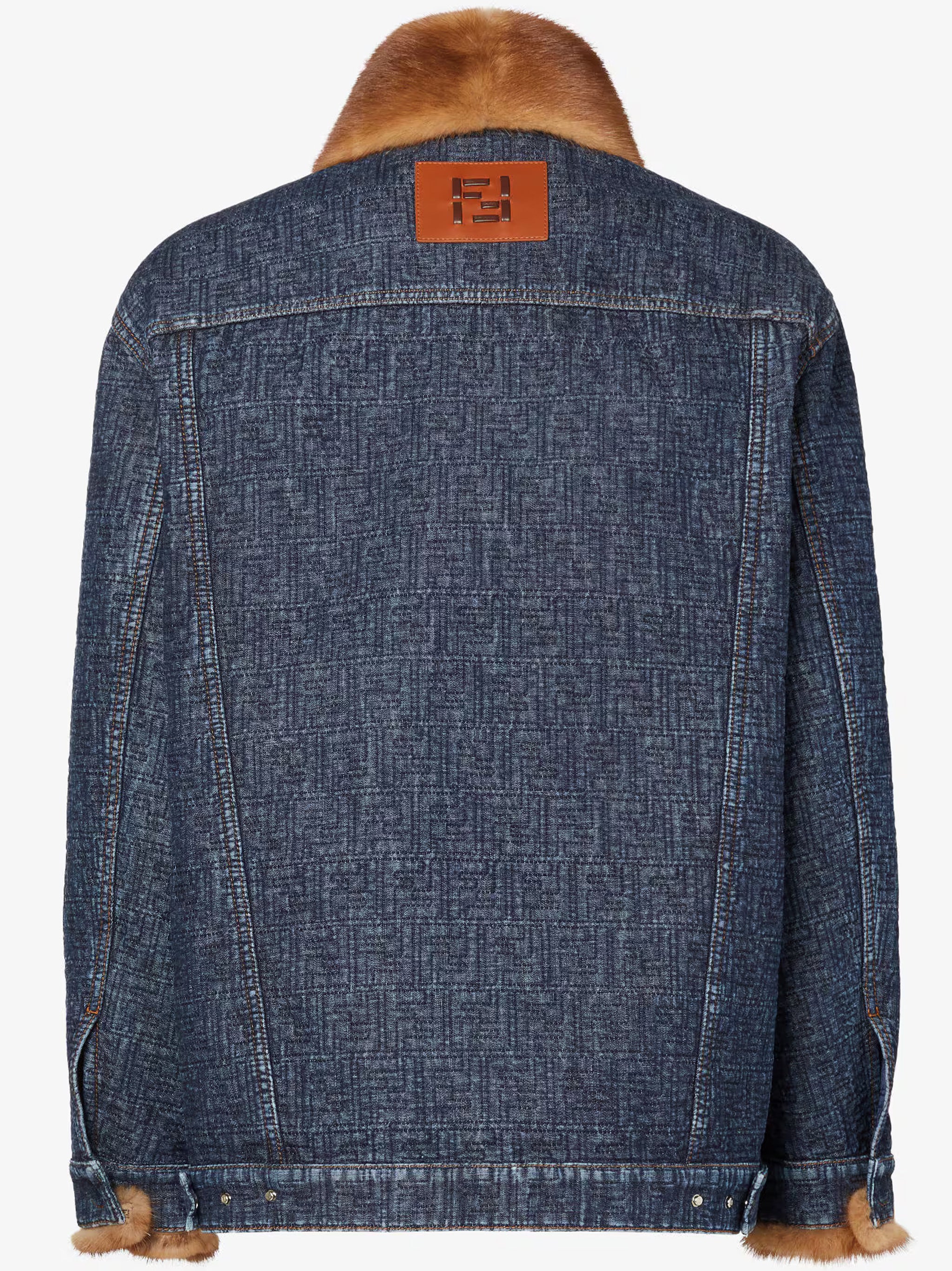 Padded Denim Jacket with Textured Fabric and Fur Collar