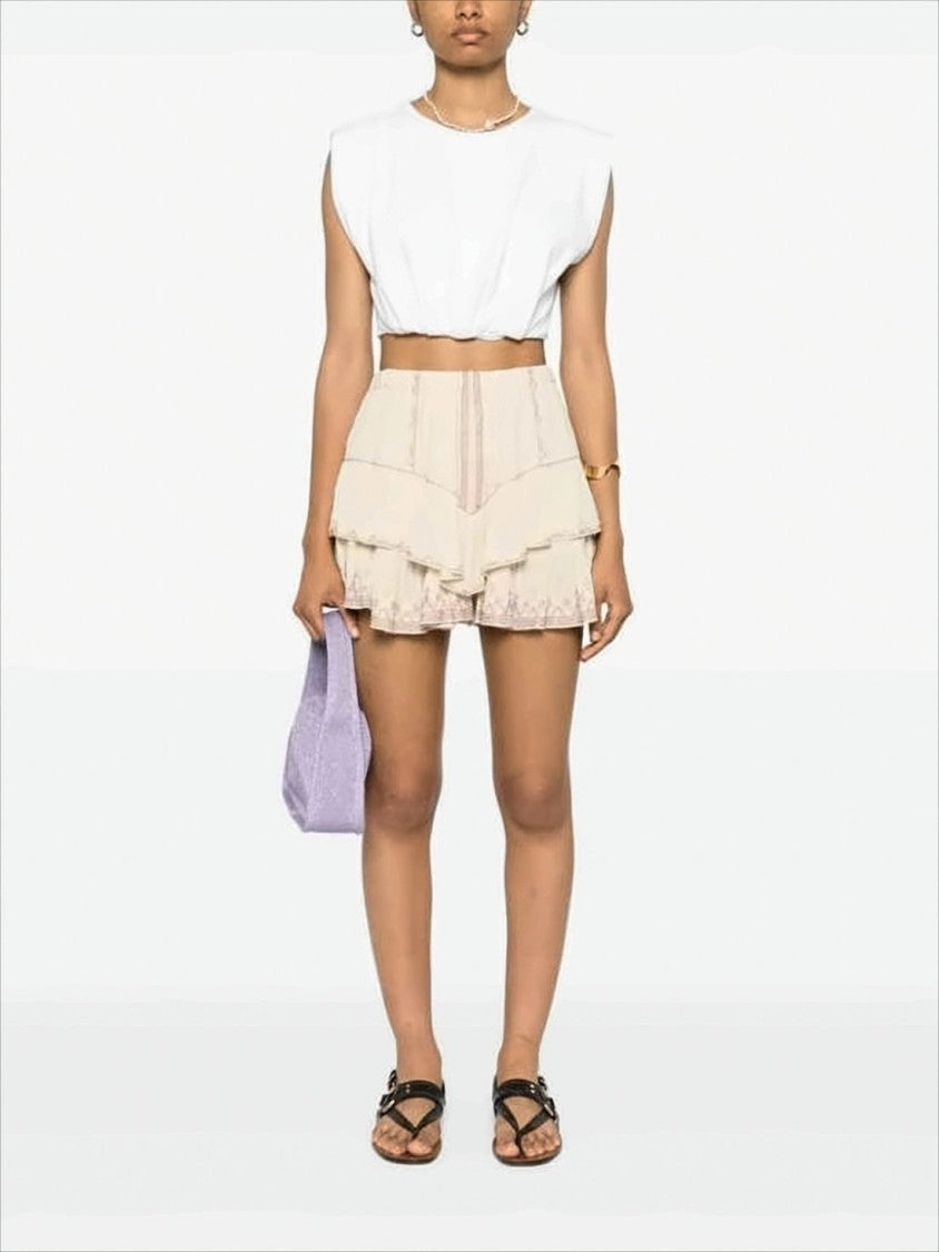 Ruffled Layered Shorts with Delicate Embroidery