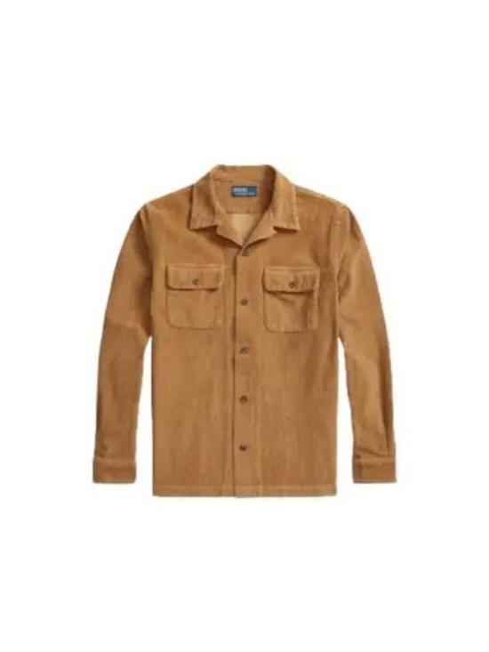 Brown Long-Sleeve Casual Shirt with Button-Up Front and Chest Pockets