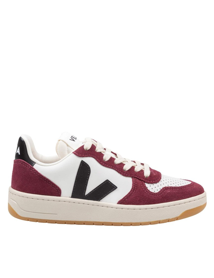 V-10 Leather Sneakers In Burgundy And White