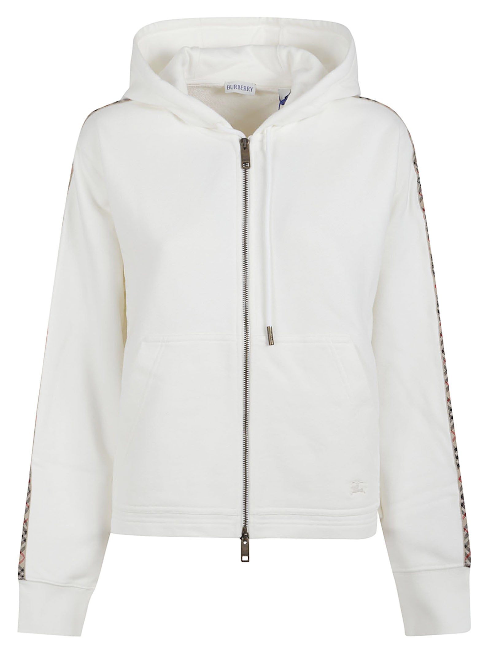 White Zip-Up Hoodie with Patterned Stripe Detail