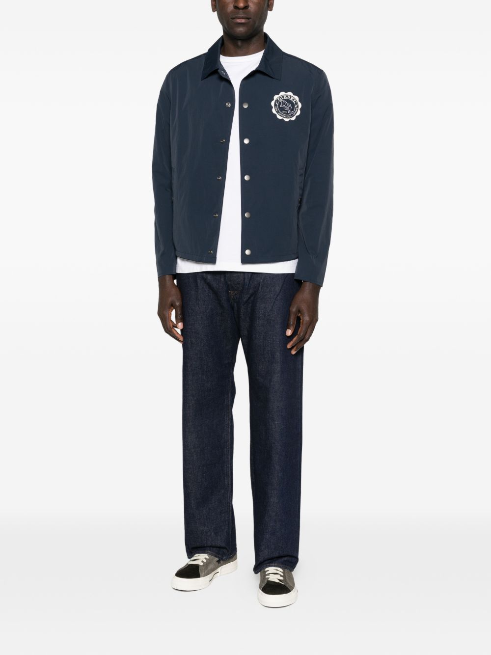 Blue Button-Up Jacket With Patch Logo