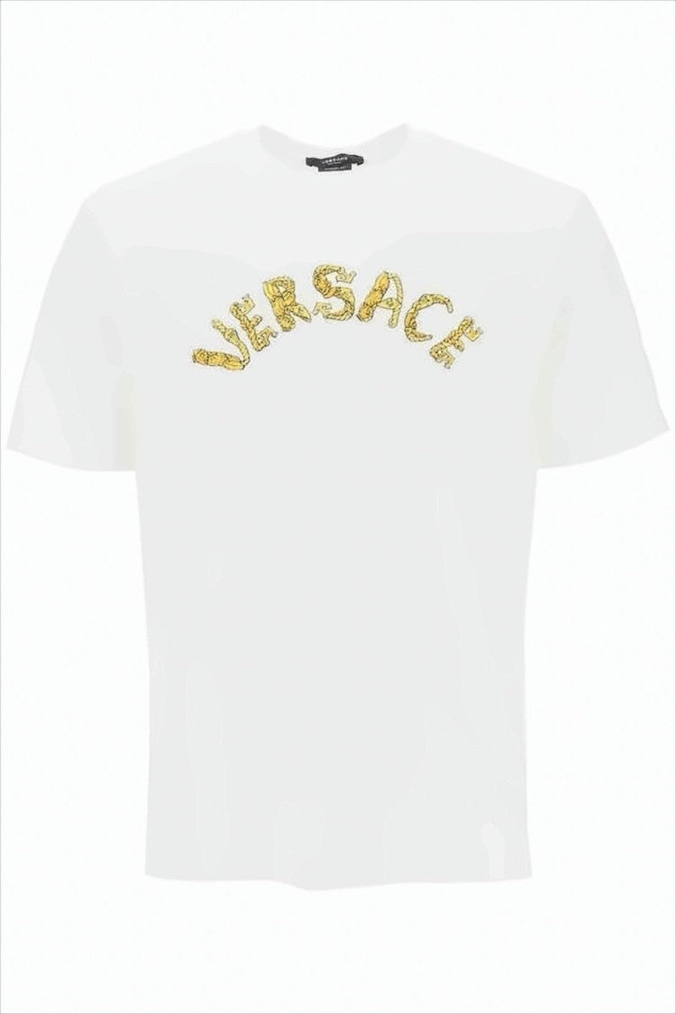Crew Neck T-Shirt with Bold Gold Logo Design