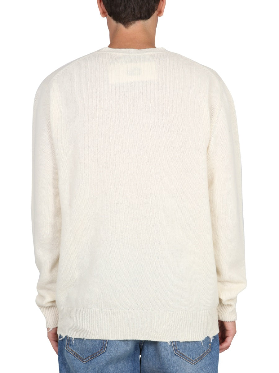Ribbed Collar Sweater With Cross-Neck Detail