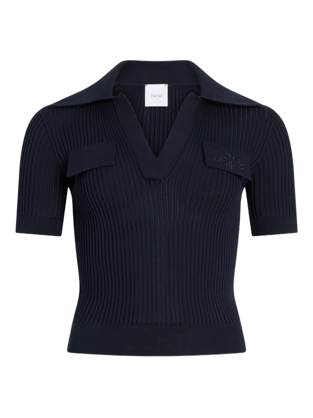 Deep V-Neck Short-Sleeved Sweater With Chest Pockets