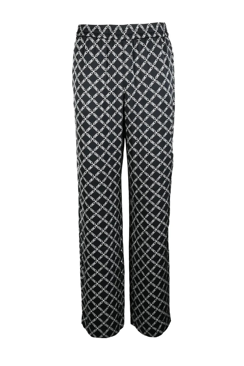 Two-Tone Geometric-Pattern Trousers with Elastic Waistband