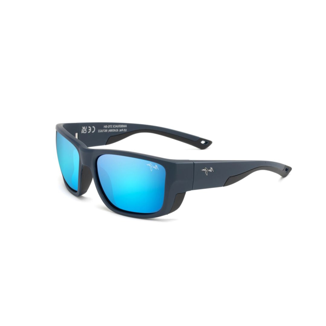 Amberjack Bold Rectangular Sunglasses with Reflective Blue Lenses