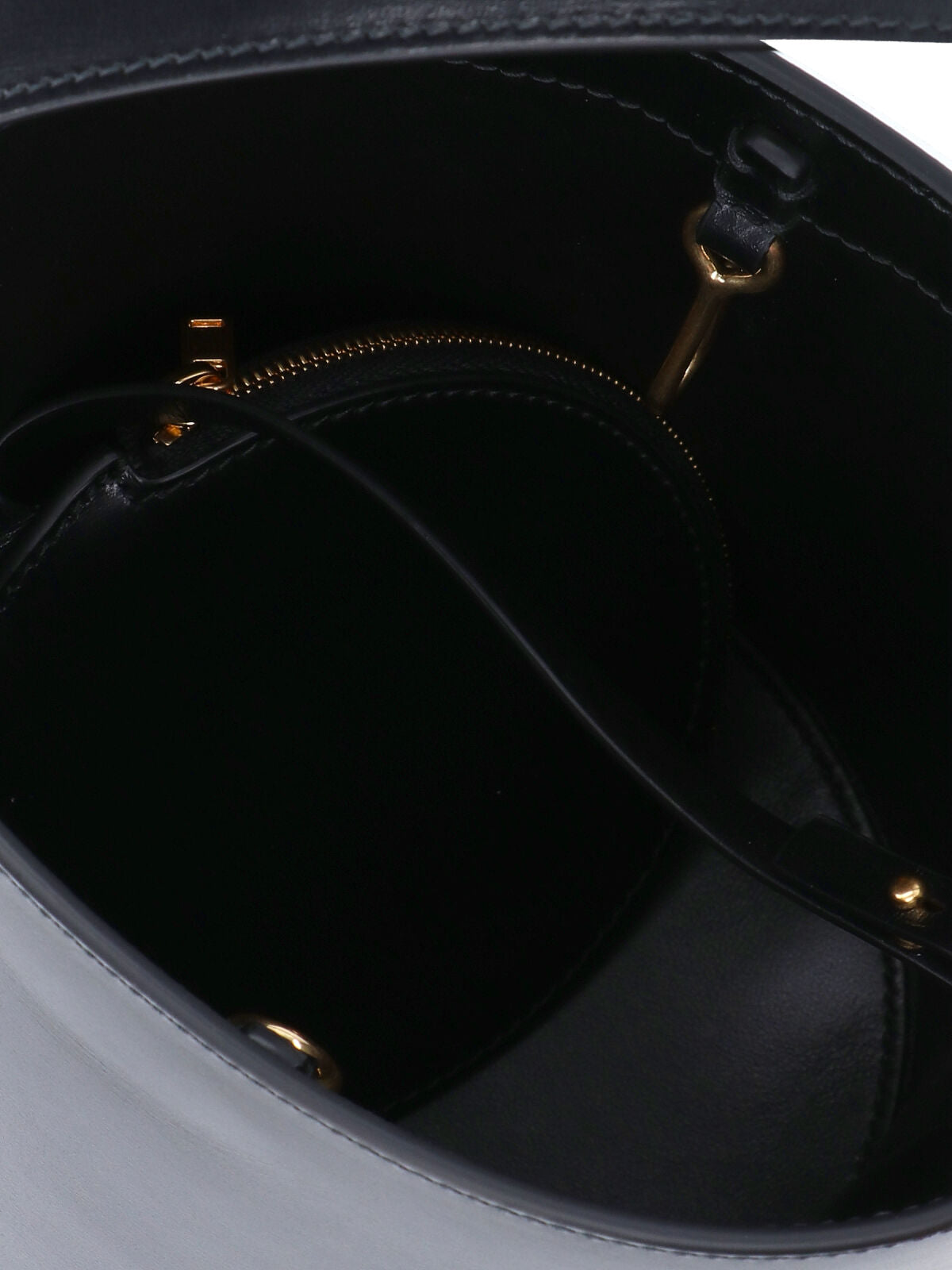 Sleek Black Calf Leather Bucket Bag