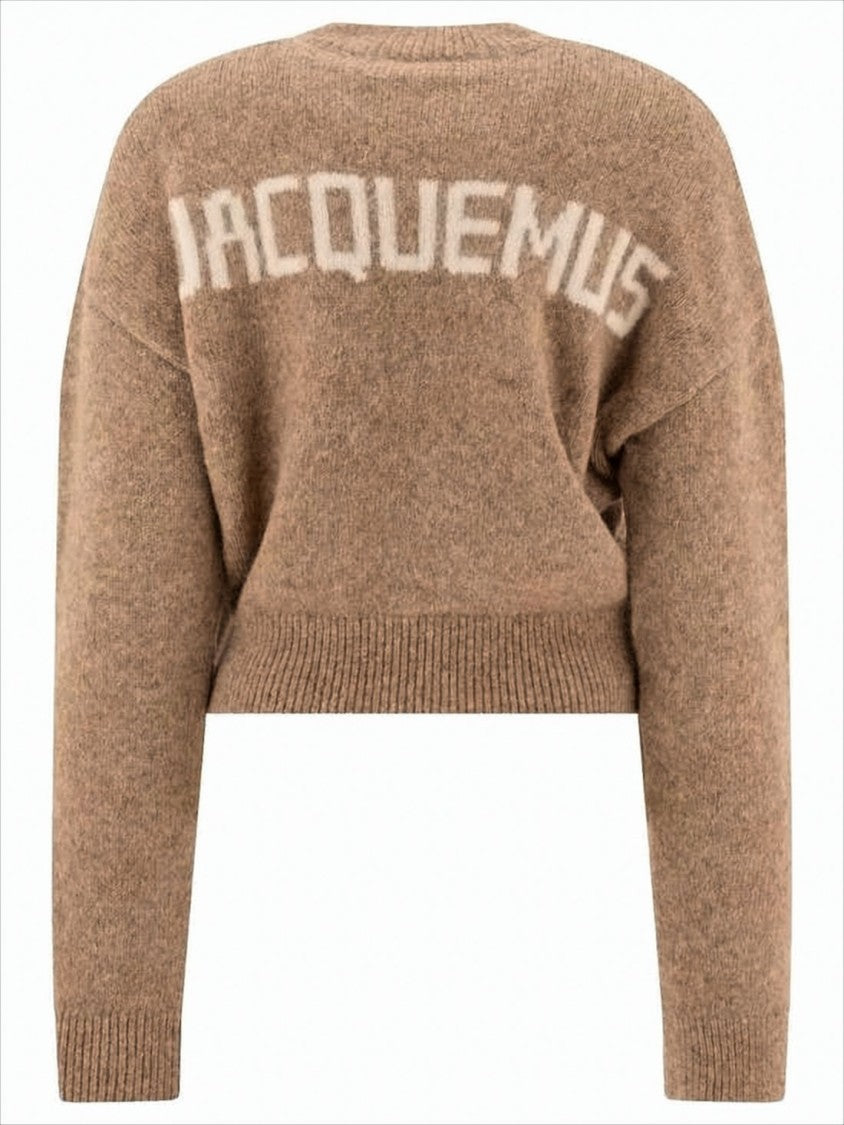 Cropped Sweater with High Neckline and Bold Logo