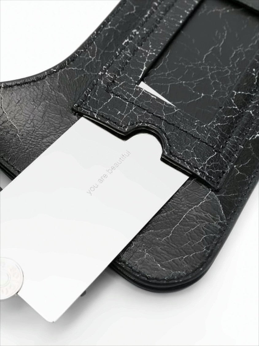 Textured Leather Shoulder Bag With Cracked Effect