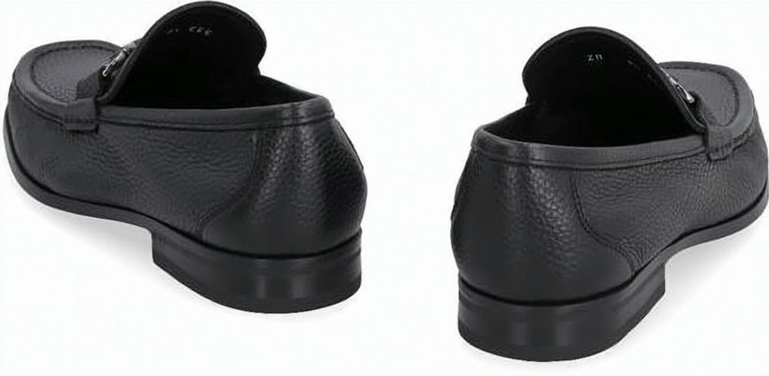 Textured Leather Loafers With Metal Bit Detail