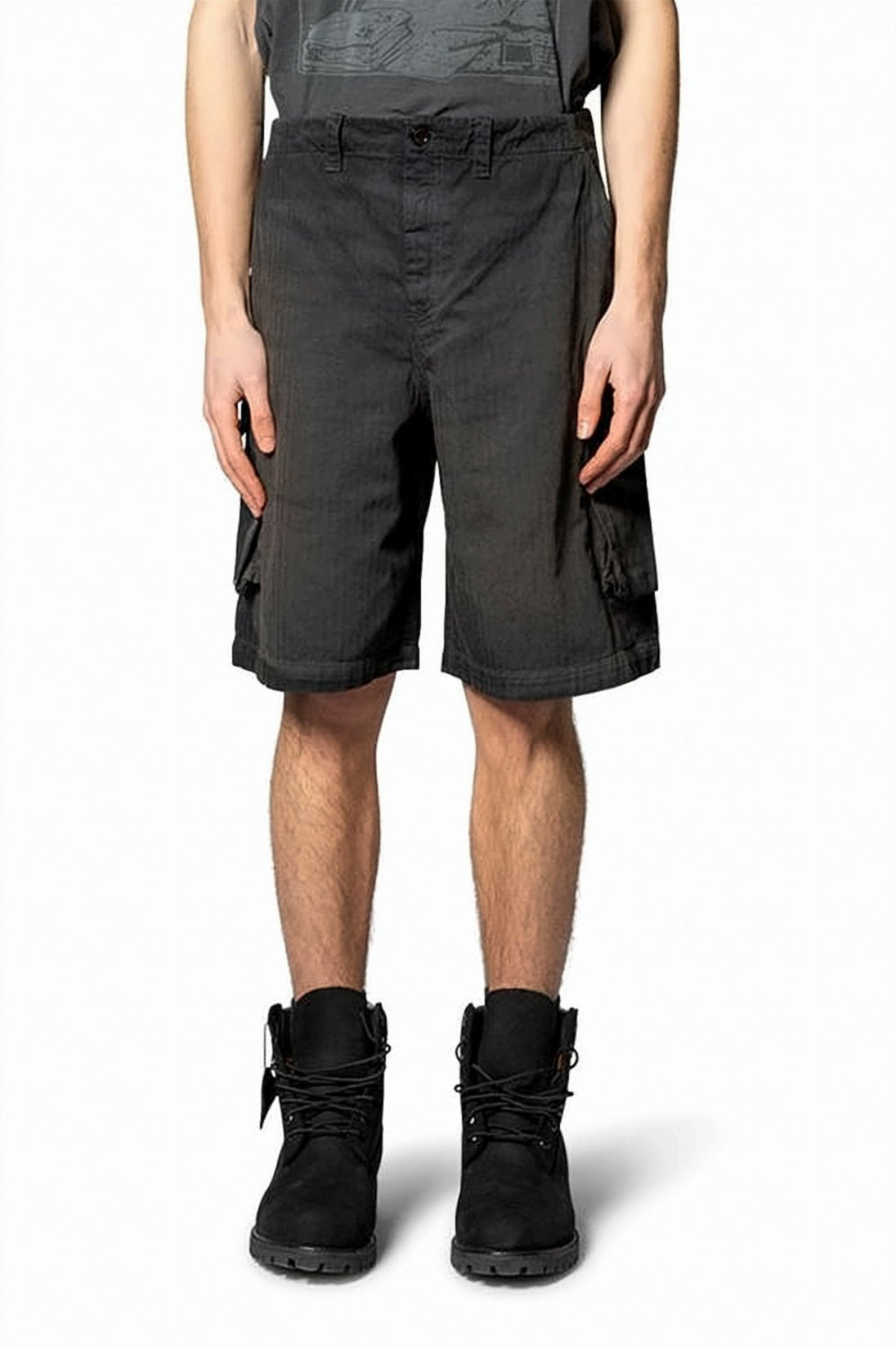 Mid-Length Cargo Shorts with Herringbone Texture