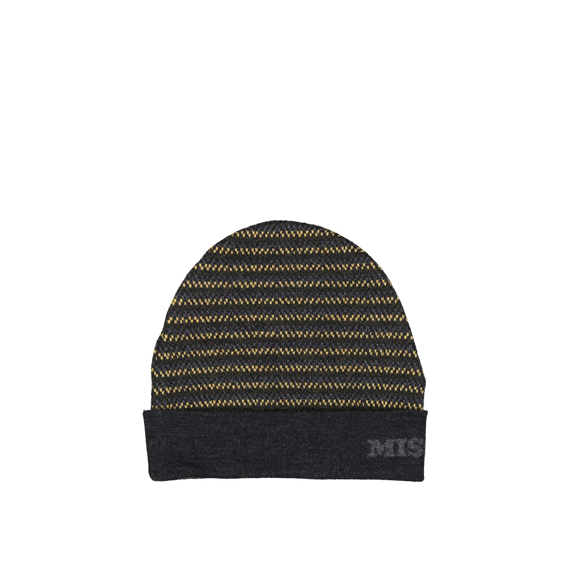 Patterned Knit Wool Hat With Ribbed Trims