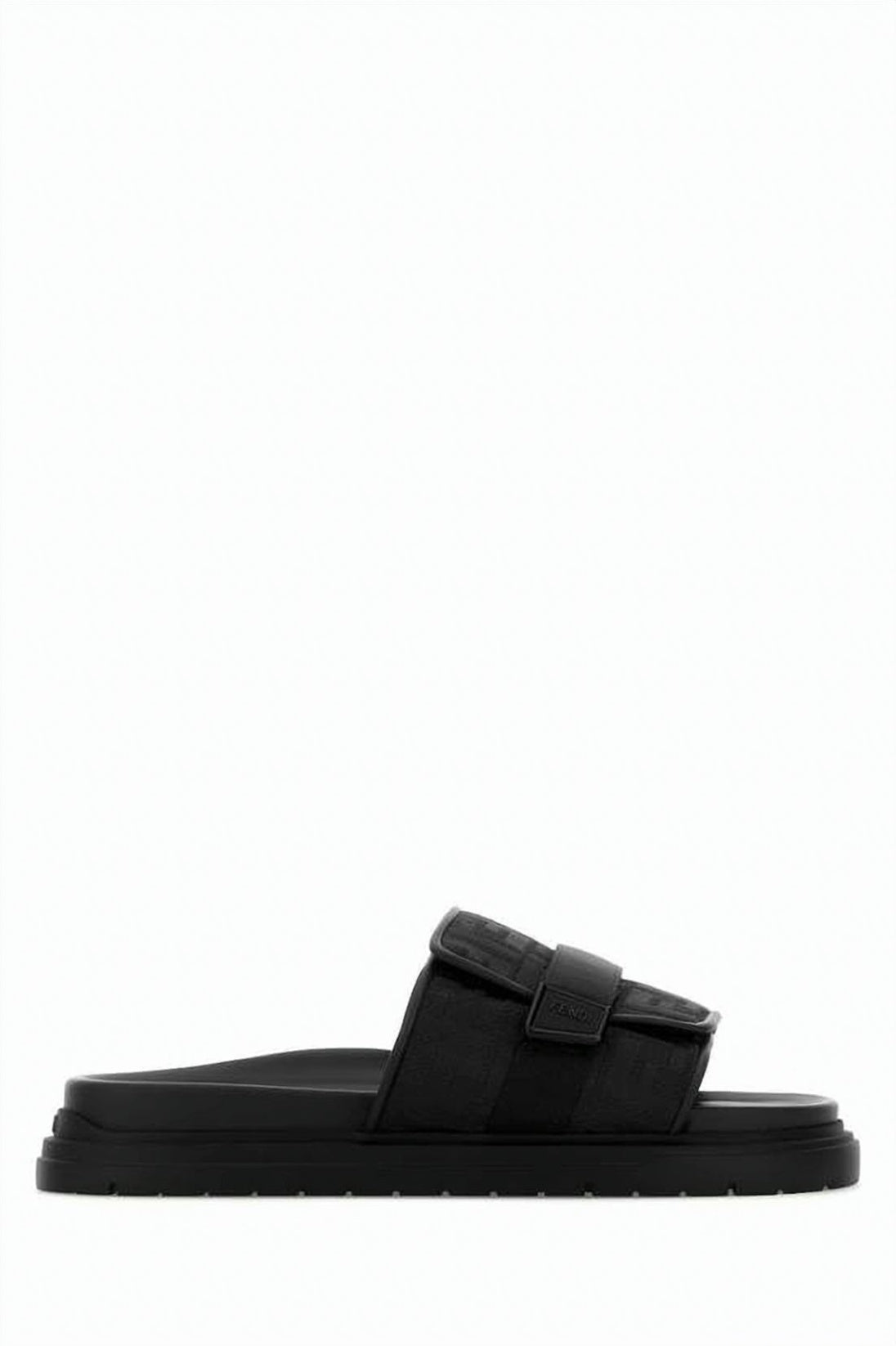 Black Slide Sandal With Embossed Detailing