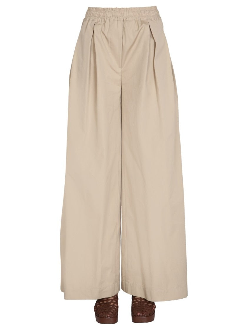 Wide-Leg Poplin Pants With Drawstring Waist