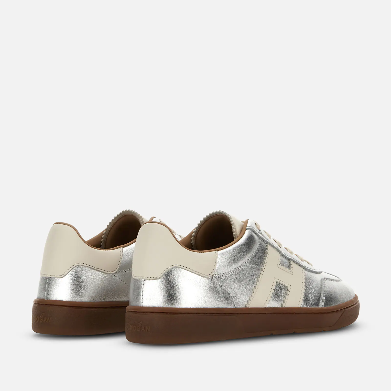 Contemporary Lace-Up Sneakers With Metallic Silver Finish