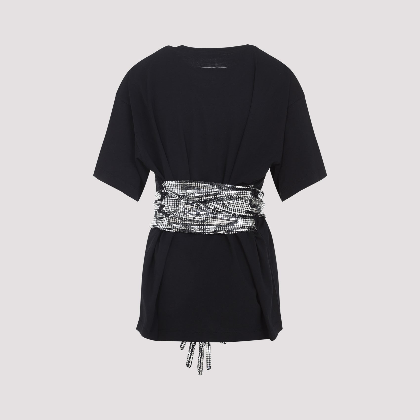 Black Cotton T-Shirt With Sequin Belt