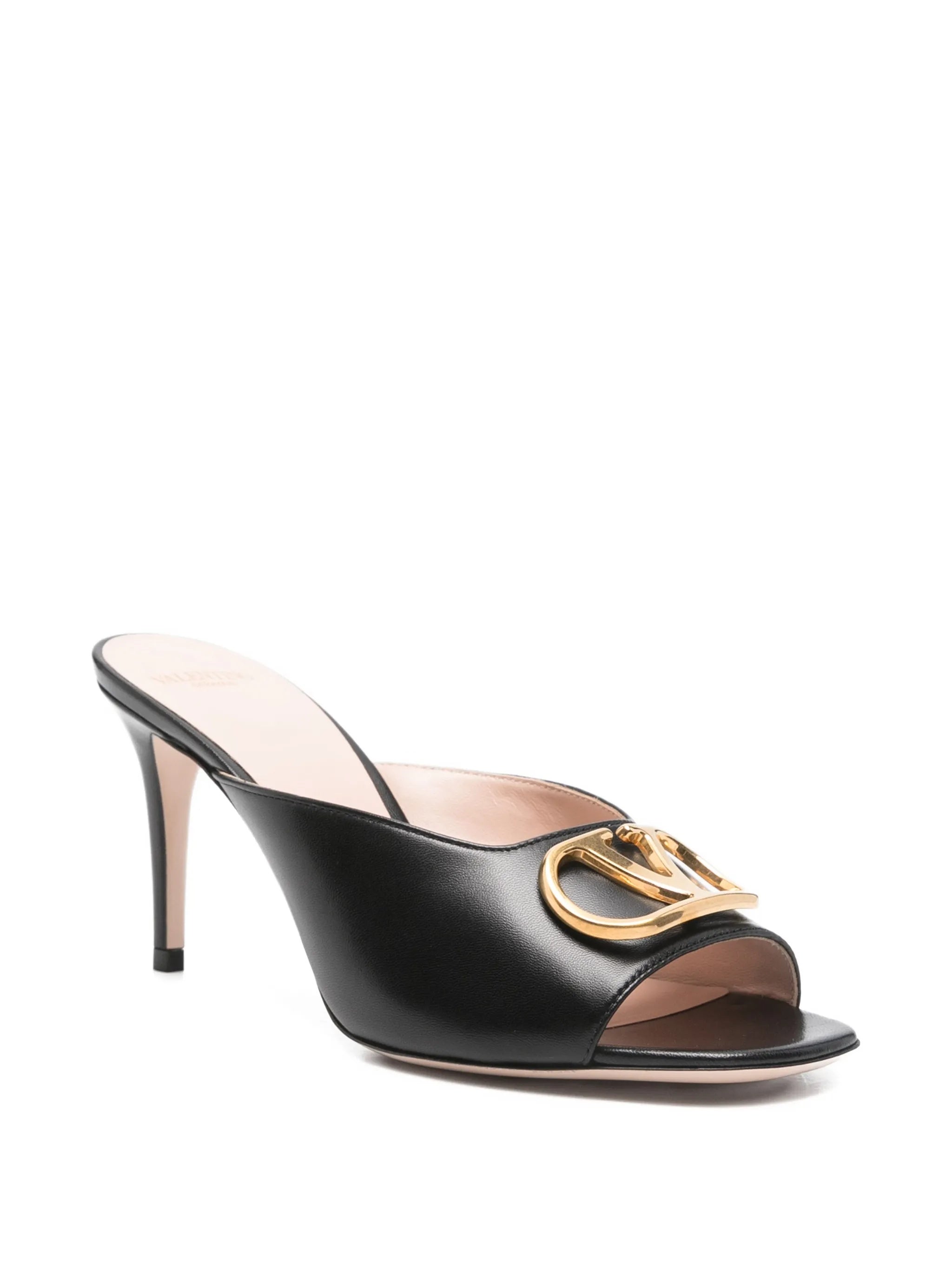 Black Slide Gold-tone Logo Emblem Sandals