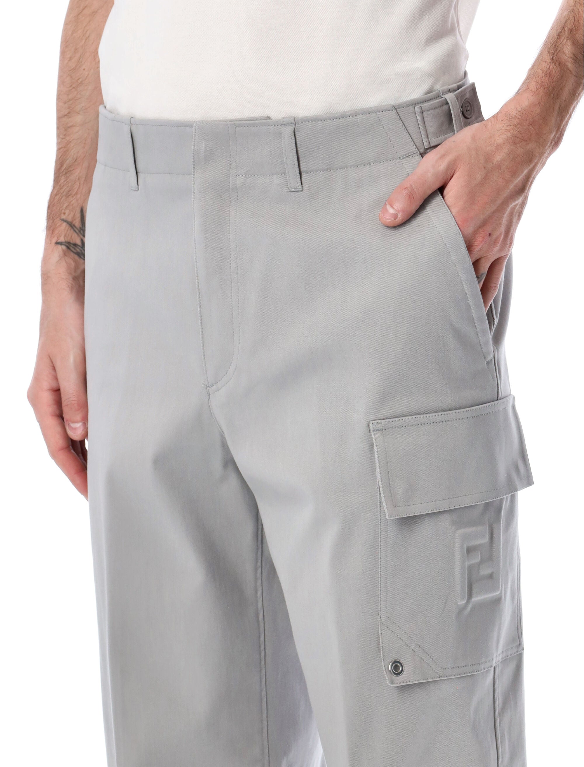 Gabardine Cargo Trousers with Embossed FF Logo