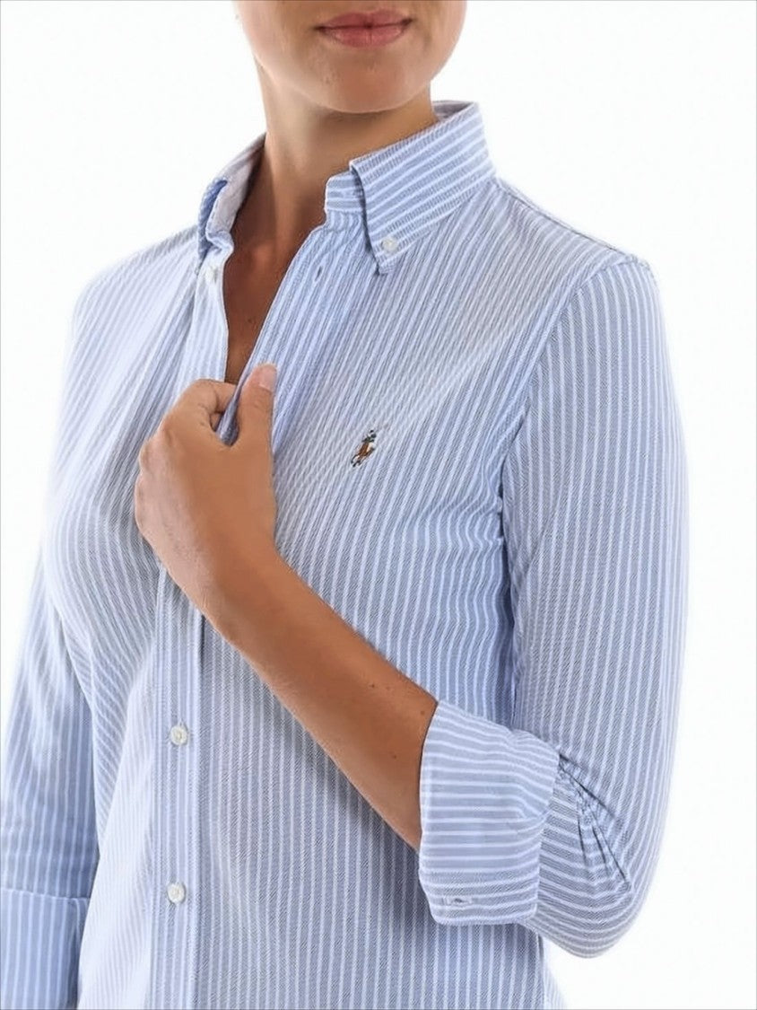 Tailored Stripe Button-Up Shirt with Pointed Collar