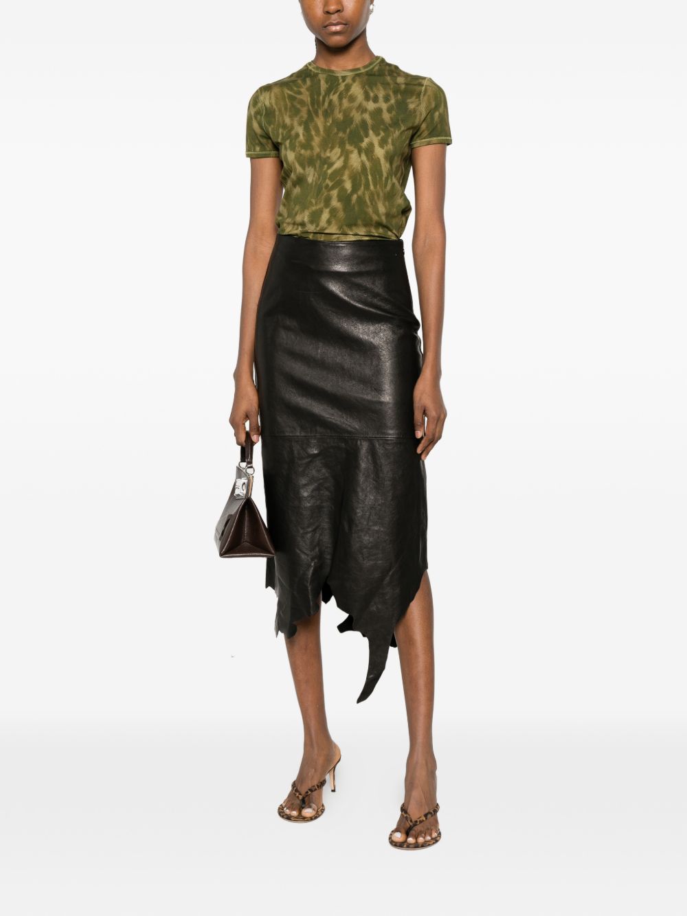 Jagged Hem Midi Skirt In Silk