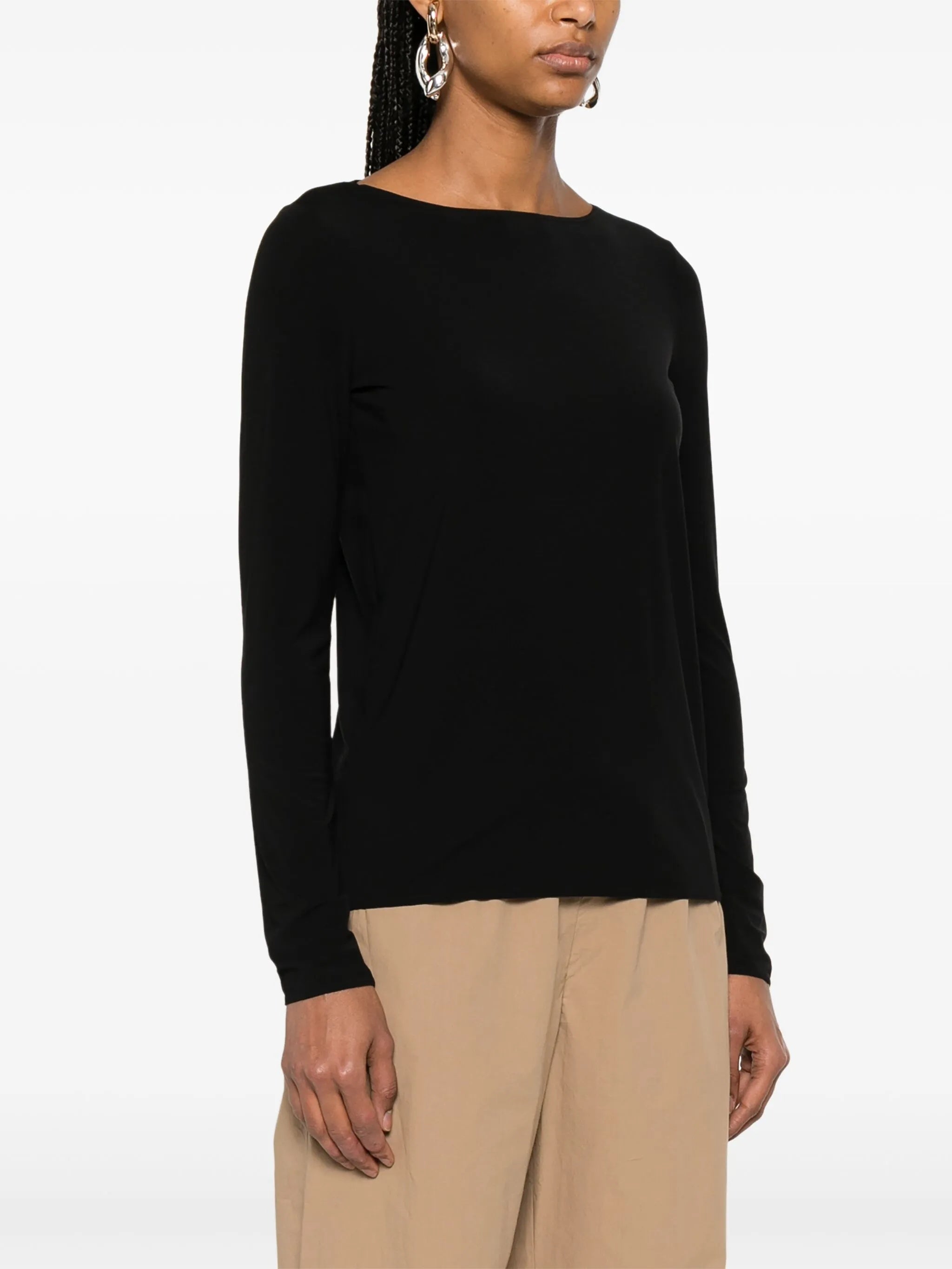 Black Pure Top Fitted Boat Neck Top