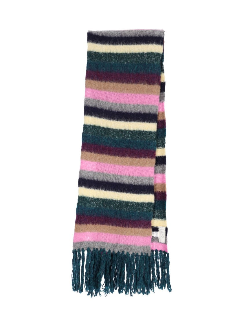 Textured Multicolor Knitted Scarf With Fringed Ends