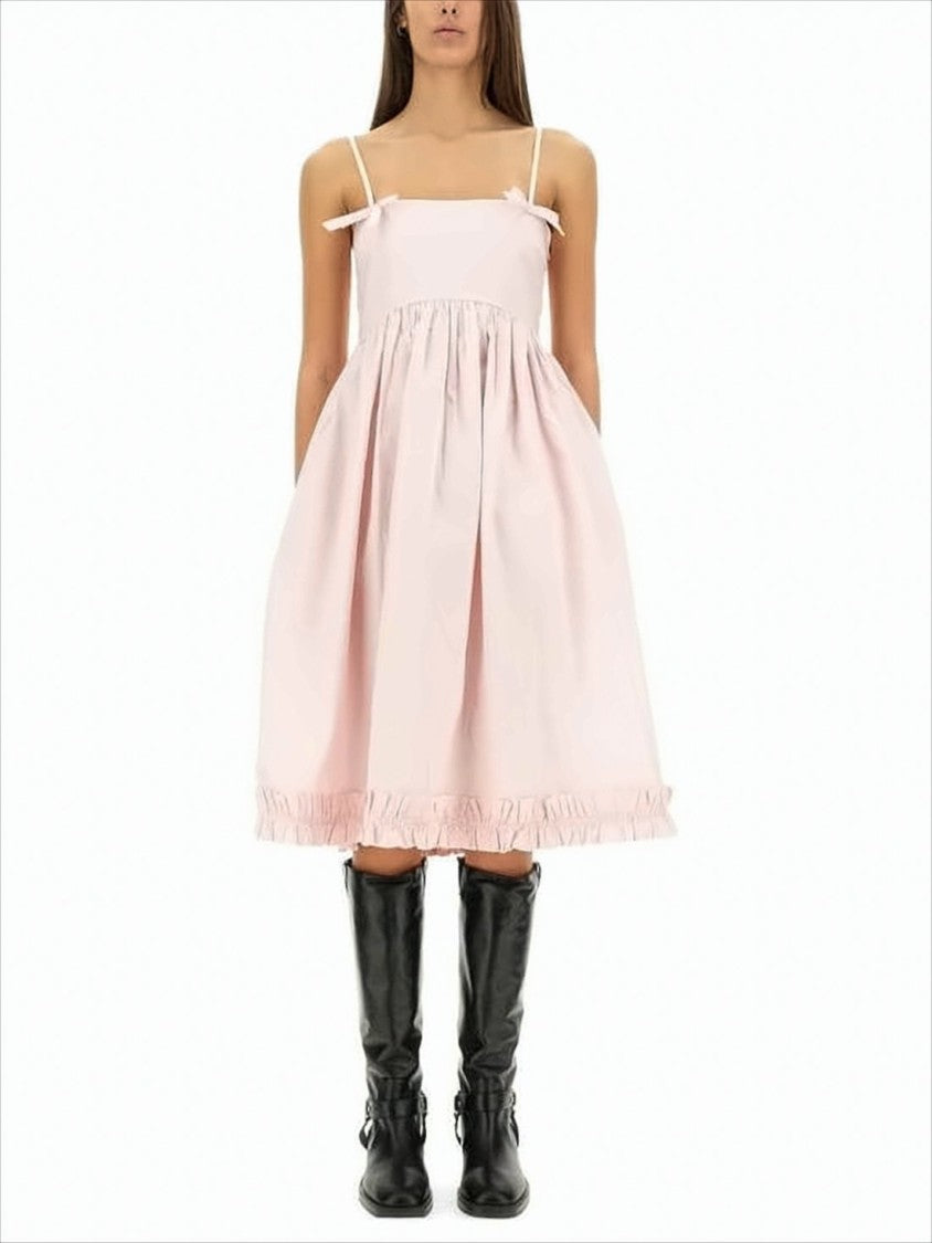 Midi Dress With Fitted Bodice And Ruffled Hemline